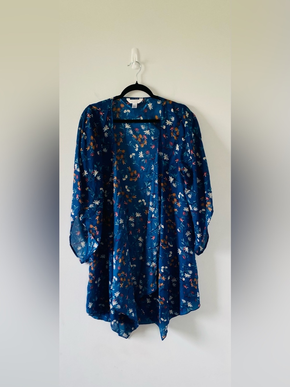 LC Lauren Conrad Navy Blue Floral Open Front Kimono OS Summer Beach Bohemian